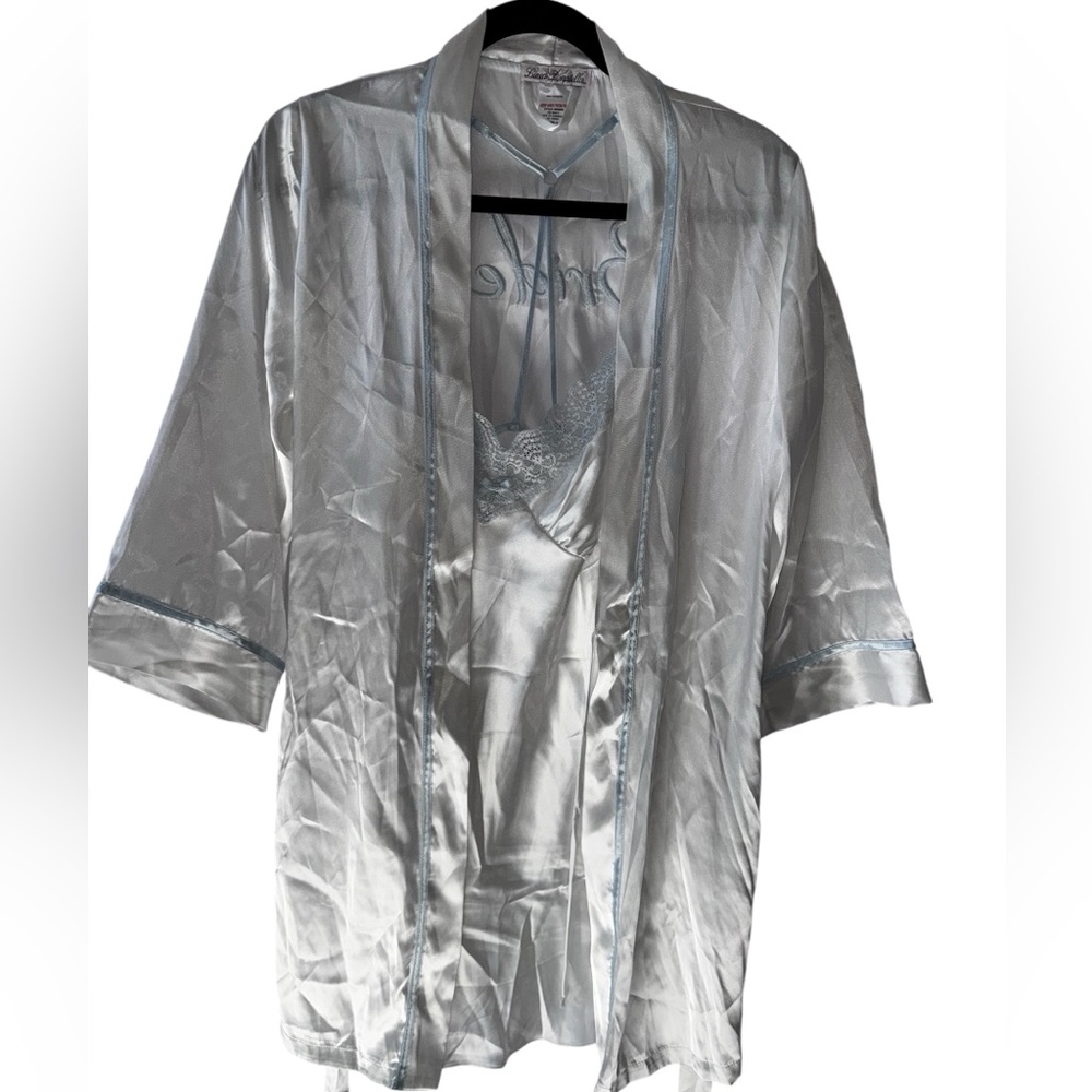 Linea Donatella Sheer Bride Lingerie Slip dress and robe in white -Blue